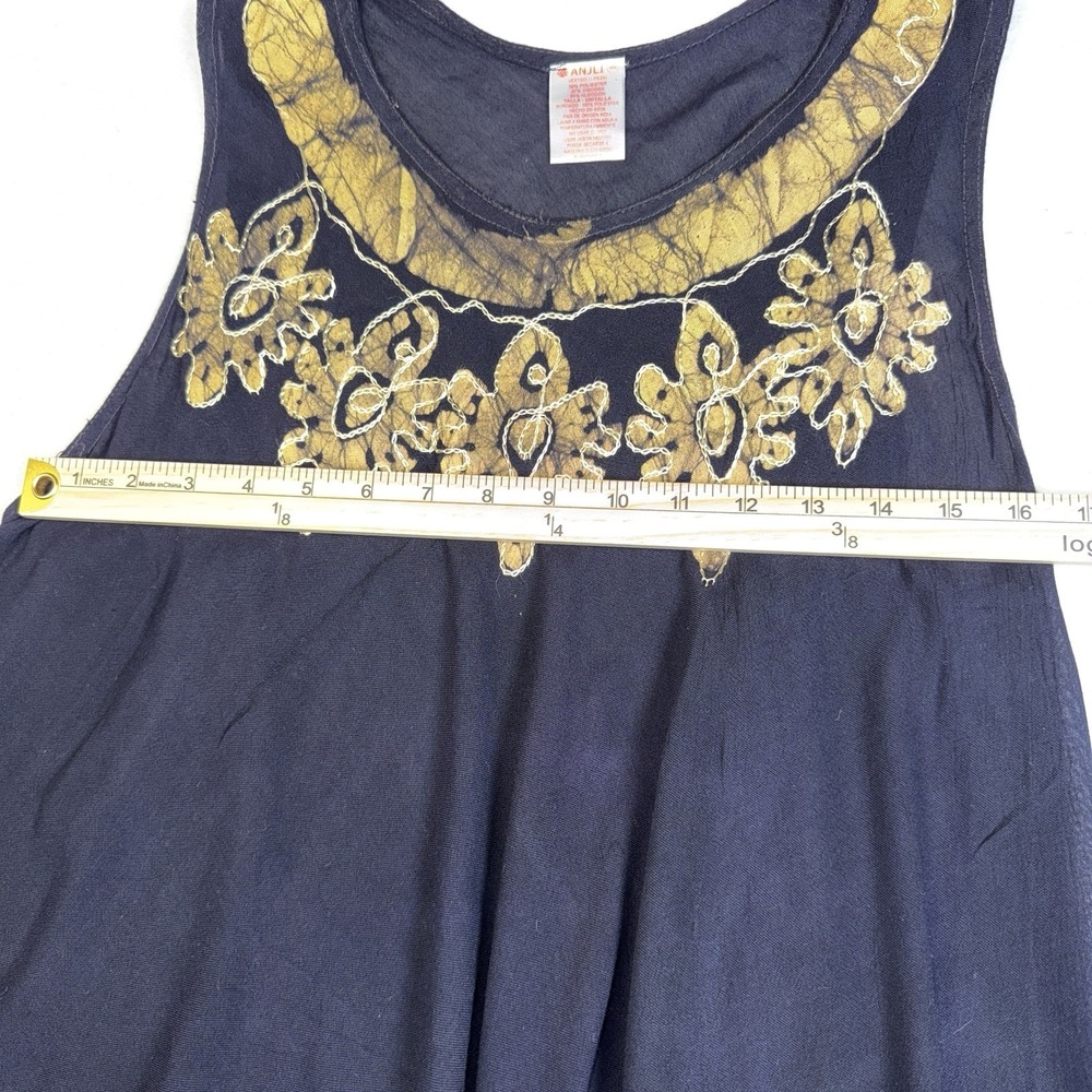 ANJLI Black Gold Batik Paisley Tunic Dress Womens Medium Boho Sleeveless Flowy - Picture 6 of 11